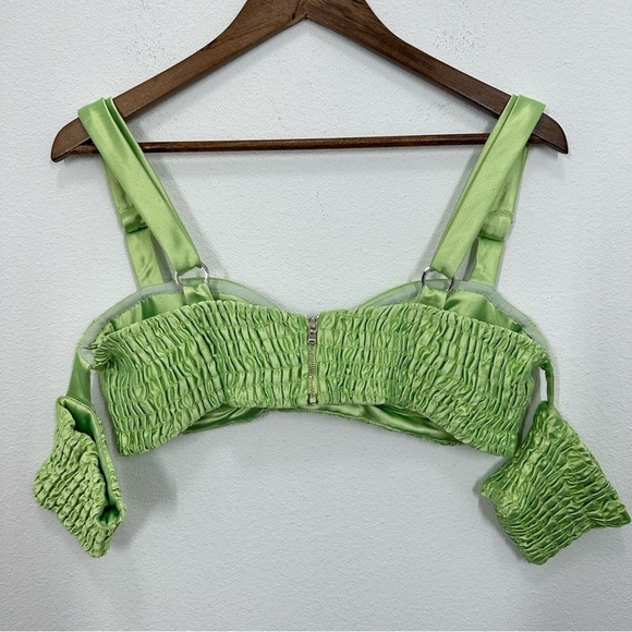 Aliette Green Silk Bralette‎ Smocked Top Sweetheart Neon Green Party Club Sexy - Picture 6 of 6